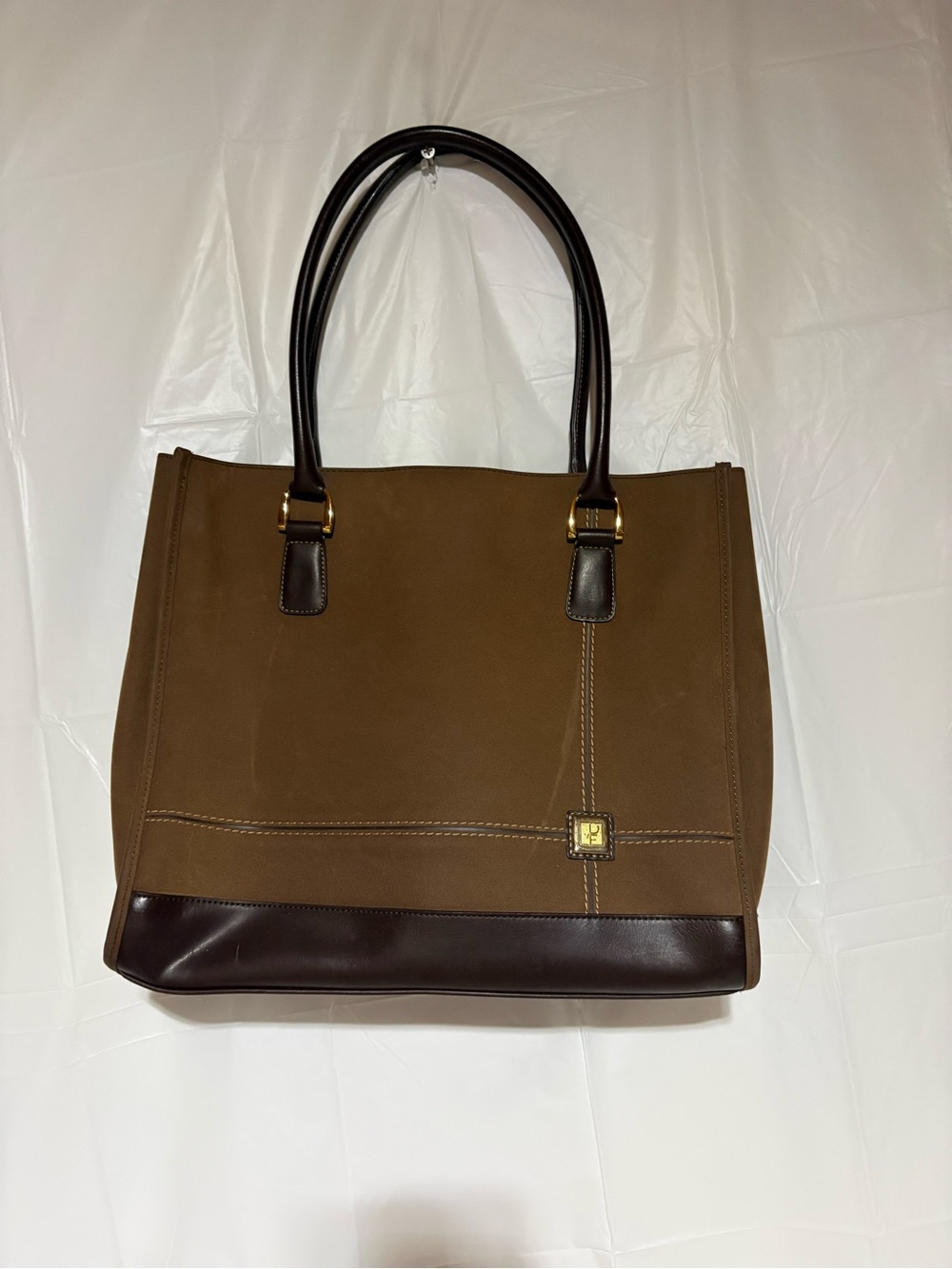 Diane Von Furstenberg Brown Canvas Tote with Dark Brown Leather Trim